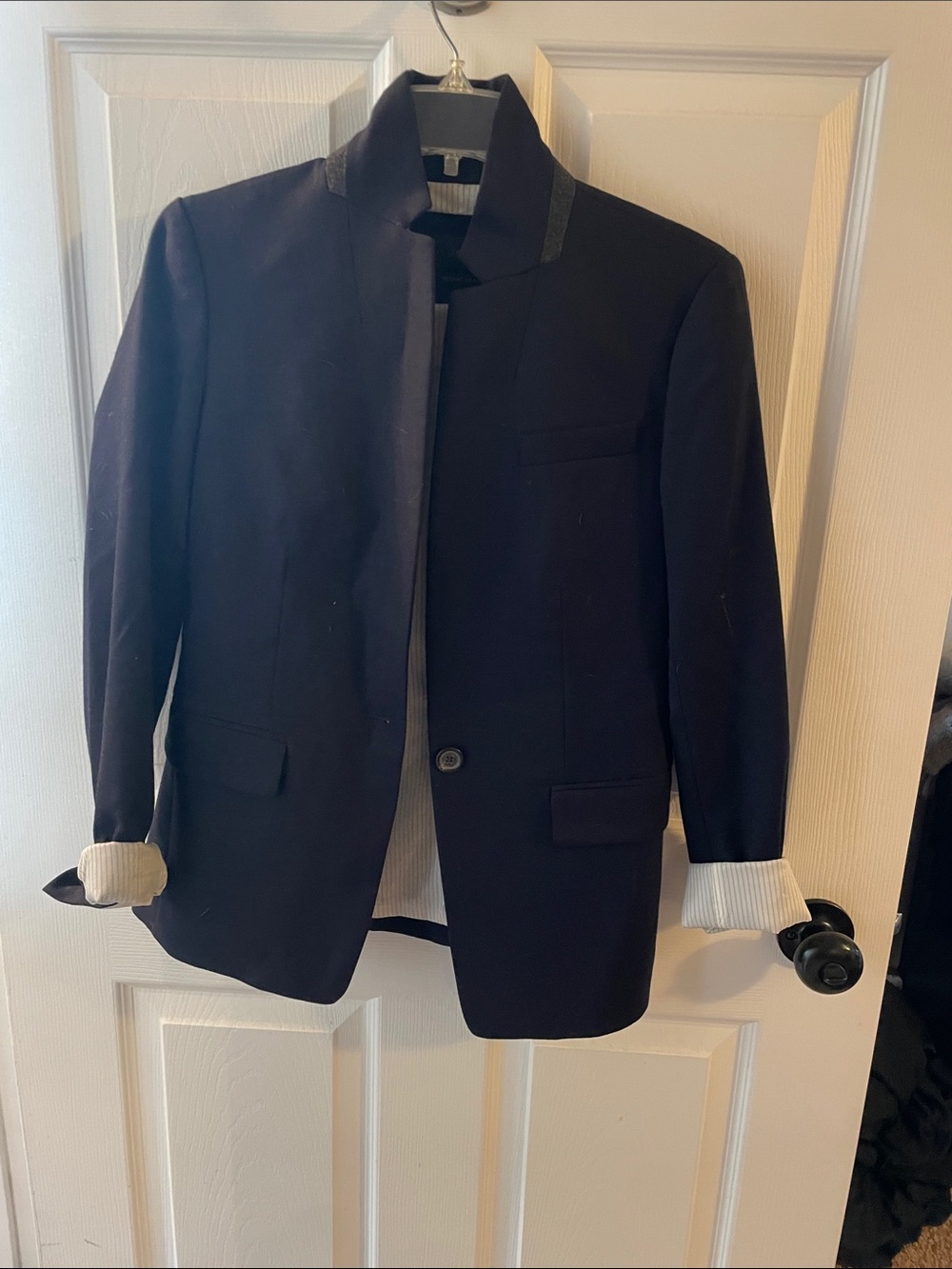 J. Crew Navy Stand Collar Single-Button Blazer with Contrast Trim